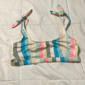 Colorful stripped bikini top with tie straps small